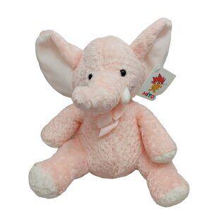 Mito Pink Elephant calf plush stuffed NWT 9" sitting pink ribbon white tusks